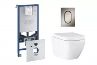 Pachet WC Grohe Euro Ceramic 39554000, suspendat, WC Grohe, cadru Rapid SLX, rimless, solftclose, alb, clapeta grafit mat