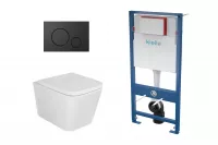 Pachet WC Kielle Arkas 30111000, suspendat, cadru, placuta, Rimless, Softclose, placuta negru mat, alb