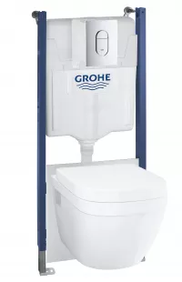 Pachet WC suspendat Grohe Solido 39701000, WC, capac, Rimless, SoftClose, cadru, placuta, set instalare, crom, alb