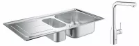 Pachet chiuveta Grohe otel K300 31564SD0, 970 x 500 mm, montare pe blat + baterie Grohe Essence, 3/8'', pipa inalta, tip L, dus extractabil, crom
