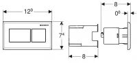 Placa de actionare WC Geberit Sigma 116.053.KA.1, dubla, orizontala, 129 x 74 mm, ABS, mat, crom