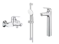 Set 3in1 cada Grohe Swift, baterie lavoar XL, coloana dus, 2 functii, ventil, crom, 24335001-11ST