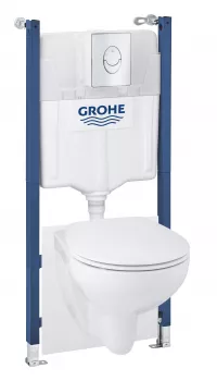 Set 3in1 WC suspendat Grohe Bau Ceramic, cadru, WC Grohe, Rimless, SoftClose, clapeta crom, 39888000