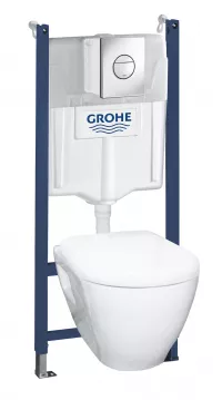 Set WC Grohe Solido Compact 38950000, SoftClose, suspendat, rezervor incastrat, placa actionare, suport, elemente fixare, alb