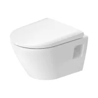 Set vas WC Duravit D-Neo 45870900A1, suspendat, evacuare orizontala, pentru rezervor incastrat, capac SoftClose, Rimless, alb