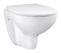 Set vas WC Grohe Bau Ceramic 39899000, suspendat, evacuare orizontala, rimless, capac soft close, ceramica sanitara, alb