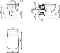 Vas WC Ideal Standard Esedra T386001, suspendat, evacuare orizontala, pentru rezervor incastrat, alb