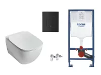 Set WC Ideal Standard Tesi, suspendat, cadru/clapeta Grohe, Rimless, SoftClose, mat, alb/negru, T354601-4ST
