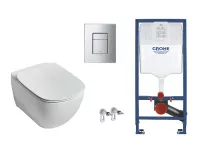 Set WC Ideal Standard Tesi, suspendat, cadru/clapeta Grohe, Rimless, SoftClose, lucios, alb/crom, T354601-6ST
