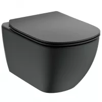 Set WC Ideal Standard Tesi, suspendat, cadru/clapeta Grohe, Rimless, SoftClose, mat, negru/auriu, T3546V3-6ST