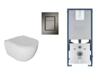 Set WC Kielle Oudee, suspendat, cadru si clapeta Grohe, Rimless, SoftClose, mat, alb/grafit, 30102001-2ST