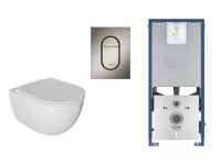 Set WC Kielle Oudee, suspendat, cadru si clapeta Grohe, Rimless, SoftClose, mat, alb/grafit, 30102001-4ST