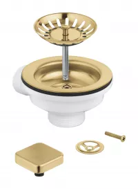 Sifon chiuveta bucatarie Grohe, universal, preplin, ornament buton, mat, auriu, 40400GN0