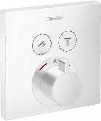 Unitate control Hansgrohe ShowerSelect 15763700, aparenta, termostat, 2 iesiri, diverter, necesita set fixare, mat, alb