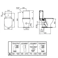 Vas WC Ideal Standard Tesi IO T008701, montare pe podea, evacuare orizontala, pentru rezervor aparent, Aquablade, alb
