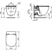 Vas WC Ideal Standard Tesi T0079V1,  suspendat, evacuare orizontala, pentru rezervor incastrat, fixare ascunsa, Aquablade, mat, alb