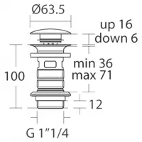 Ventil Ideal Standard E1482XG, 1 1/4'', universal, push to open, pentru lavoar cu preaplin, mat, negru
