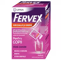 Fervex Raceala si gripa pentru copii fara zahar 280mg/100 mg/10 mg 8 plicuri