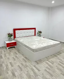 PAT 160X200 CU 2 NOPTIERE MILANO ALB CU ROȘU 