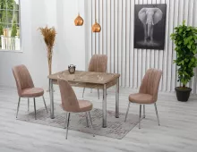 Set masă SOFIA extensibilă, maro marmorat cu 4 scaune bej deschis
