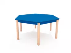 Masa hexagonala color albastru din PAL si lemn masiv