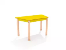 Masa trapezoidala color galben din PAL si lemn masiv