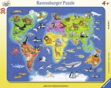 Puzzle Harta lumii cu animale, 30 piese