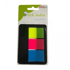 Stick index plastic cu dispencer 45*20mm, 3 culori neon*20 file EVOffice