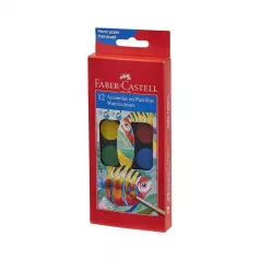 Acuarele 12 culori 24mm + pensula Faber-Castell