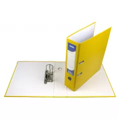 Biblioraft carton plastifiat, mecanism asamblat cu margine metalica A4 7.5cm Noki - galben
