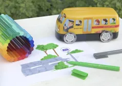 Carioci cu clip 33 culori/set  in cutie metalica Connector Faber-Castell - Autobuz