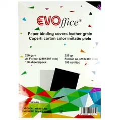 Coperti carton color imitatie piele A4 250g/mp 100coli/top EVOffice - negru