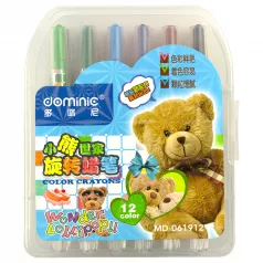 Creioane cerate "twist-up" 12 culori/cutie plastic