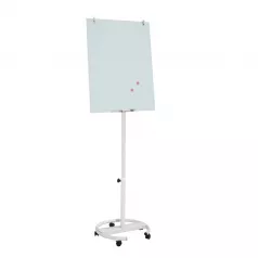 Flipchart magnetic din sticla, suport mobil rotund cu 5 rotile  70*100 cm EVOffice