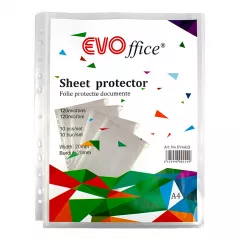 Folie protectie documente A4, cristal 120 microni, cu burduf de 20 mm,10 buc/set EVOffice
