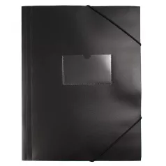 Mapa plastic rigid A4 (318*237mm) cu elastic si buzunar pt carte vizita EVOffice -negru