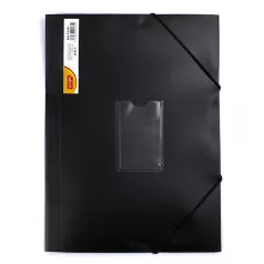 Mapa plastic rigid A4 (318*237mm) cu elastic si buzunar pt carte vizita EVOffice -negru