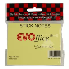 Notes autoadeziv 75*100 mm, galben pastel, 100 file EVOffice Superior Line