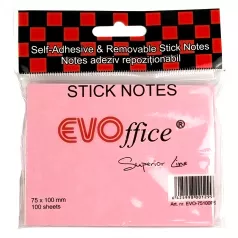 Notes autoadeziv 75*100 mm, roz pastel, 100 file EVOffice Superior Line