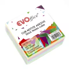 Notes autoadeziv cub color 76*76 mm, 360 file, 4 culori pastel EVOffice