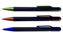 Pix plastic cu mecanism ,corp negru si accesorii portocaliu neon ,mina tip parker , No. 2389