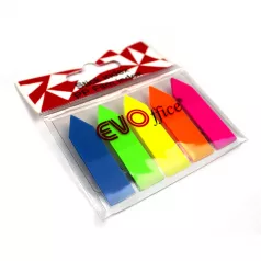 Stick index plastic 44*12.7 mm, 5 culori neon*20 file, forma sageata EVOffice