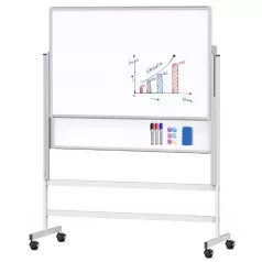 Whiteboard magnetic, doua table culisante cu 2 fete, rama aluminiu si suport mobil 76*120 cm EVOffice*