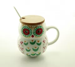 Cana de ceai, "Bufnita colorata", cu lingura si capac