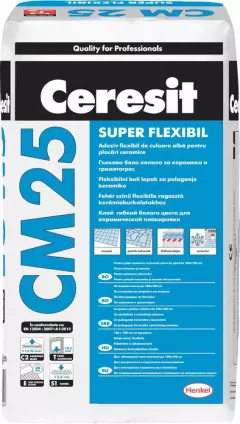Adeziv super-flexibil pentru placari critice Ceresit CM 25, interior / exterior, alb, 25 kg