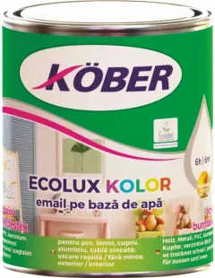 Vopsea acrilica pentru lemn / metal, Kober Ecolux kolor, int/ext, pe baza de apa, galben, 0.75 L