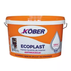 Vopsea lavabila interior, Kober Ecoplast, antimucegai, alb, 8.5 L