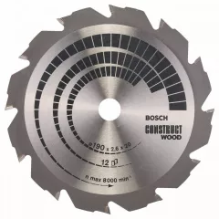 Bosch Panza de ferastrau circular Construct Wood, 190 x 20 / 16 mm, 12 dinti