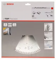Bosch Panza de ferastrau circular Top Precision Best for Laminated Panel Abrasive, 250 x 30 mm, 80 dinti