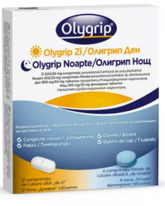 Olygrip Zi 500/60mg +Olygrip Noapte 500/25mg, 500/25mg, 12 comprimate + 4 comprimate filmate, McNeil 